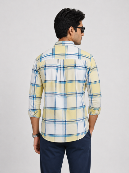 LIONIES Premium Yellow Blue Checkered Casual Shirt