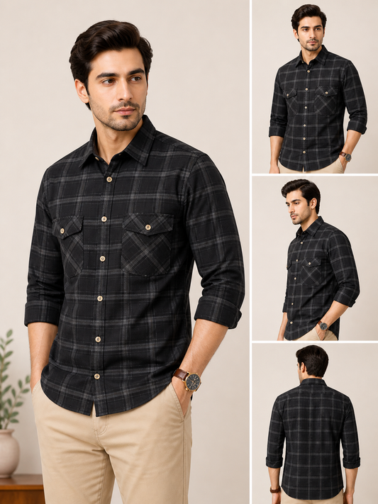 Lionies Stylish Black Checked Shirt for Men Modern Fit & Premium Fabric