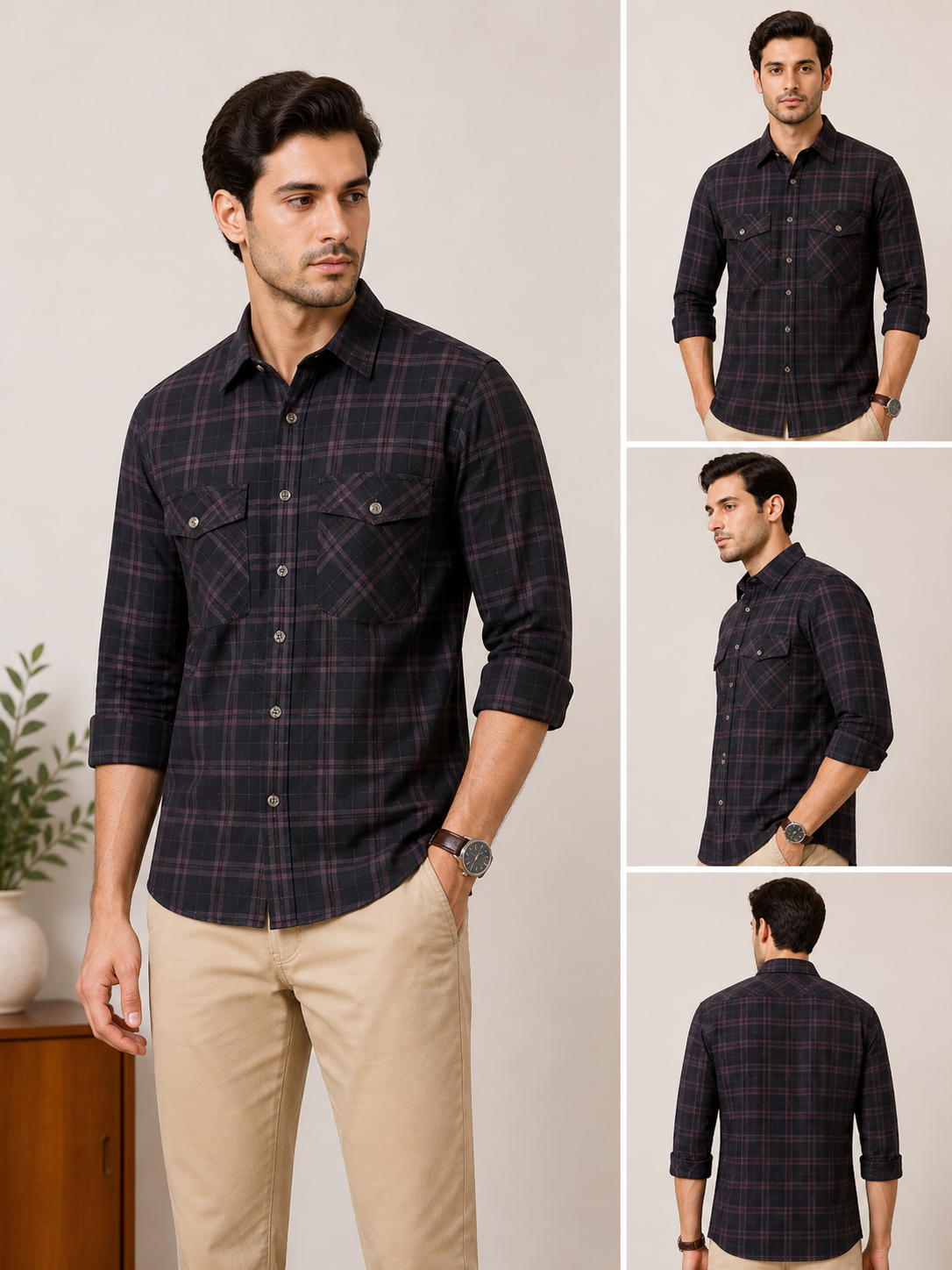 Lionies Men’s Stylish Pink Check Shirt Casual Collection