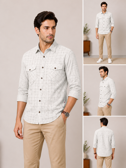 Lionies Light Grey Textured Shirt – Premium Smart Fit