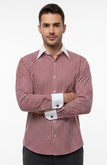 LIONIES Premium Red & White Striped Formal Shirt for Men Classic Slim Fit Office Wear