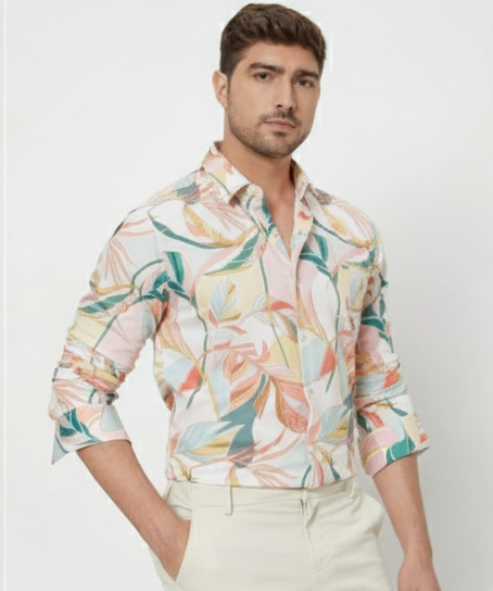 LIONIES Men’s Multicolor Tropical Leaf Printed & Stylish Summer Casual Shirt