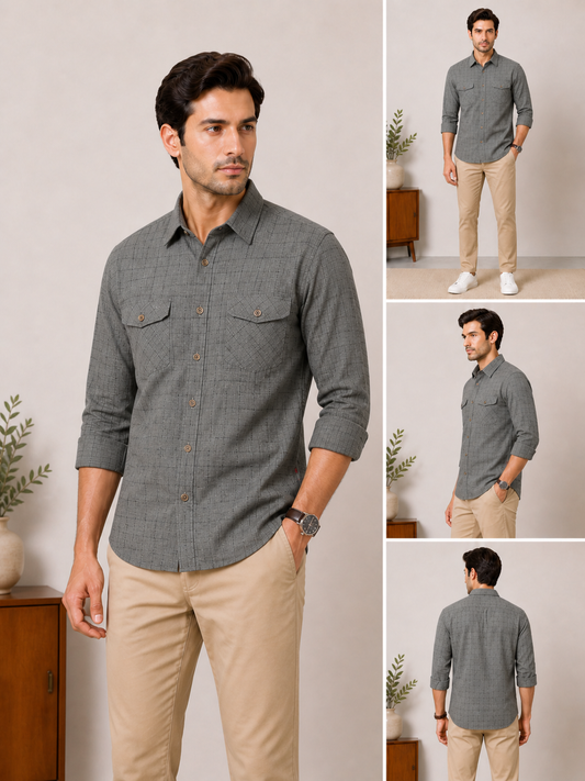 Lionies Men’s Grey Textured Shirt – Style & Comfort Combo
