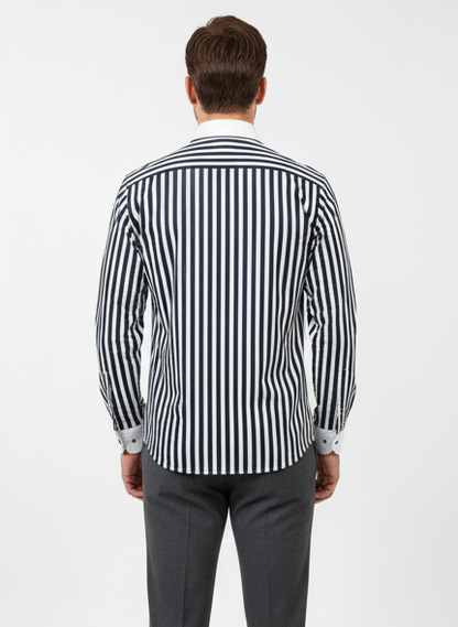 LIONIES Premium Navy Blue & White Striped Formal Shirt for Men Slim Fit Business Wear