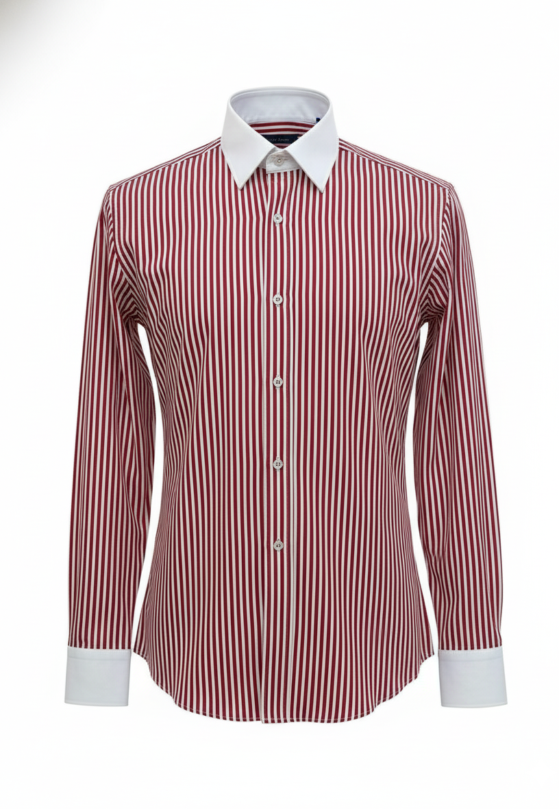 LIONIES Premium Red & White Striped Formal Shirt for Men Classic Slim Fit Office Wear