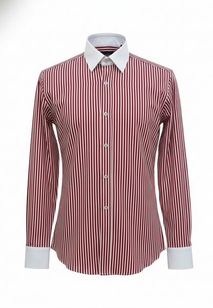 LIONIES Premium Red & White Striped Formal Shirt for Men Classic Slim Fit Office Wear