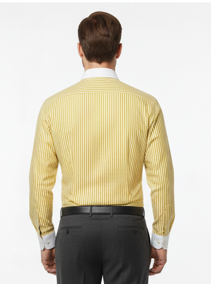 LIONIES Premium Yellow & White Striped Formal Shirt