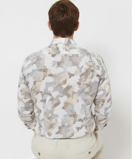 LIONIES Men’s Beige & White Camouflage Printed & Stylish Casual Cotton Shirt