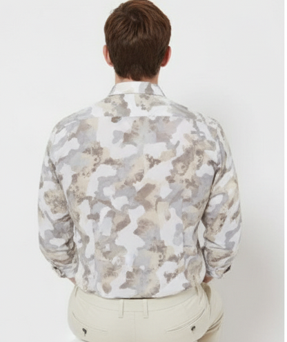 LIONIES Men’s Beige & White Camouflage Printed & Stylish Casual Cotton Shirt