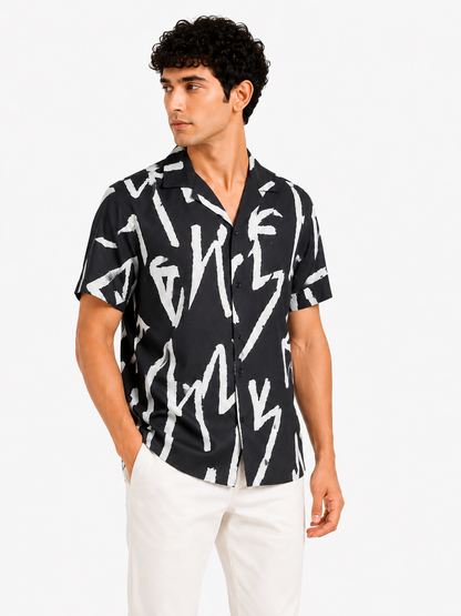 Lionies Trendy Grey Abstract Short Sleeve Shirt