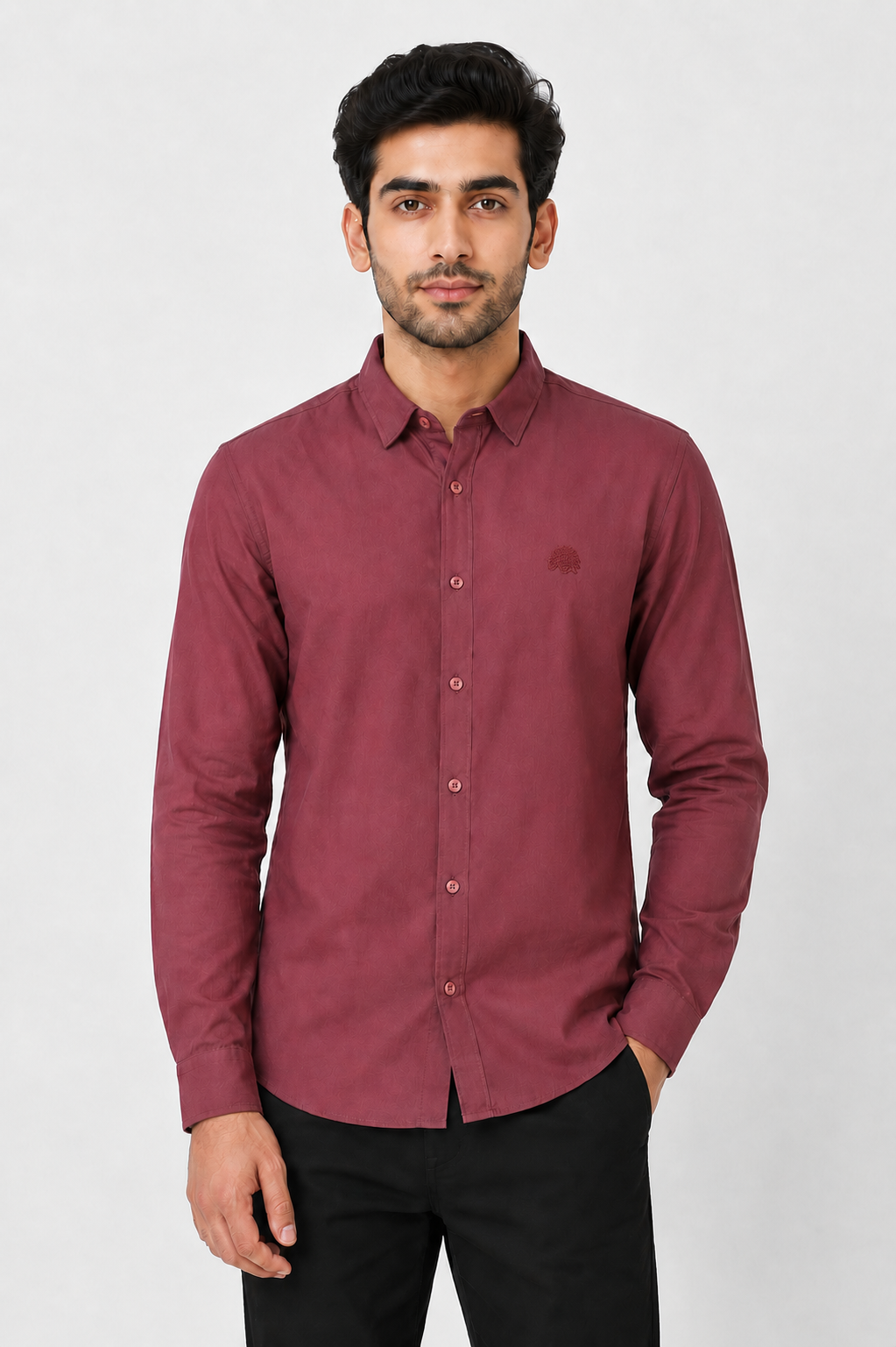 Lionies Trendy Burgundy Formal Casual Shirt for Men