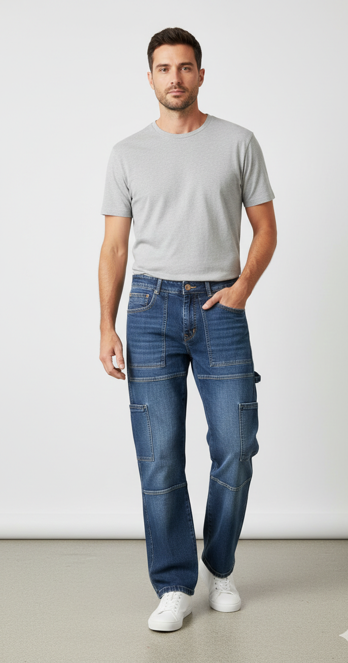 LIONIES Relaxed Fit Cargo Style Jeans for Men