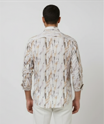 LIONIES Premium Abstract Printed Casual Shirt for Men Stylish Beige & White Pattern