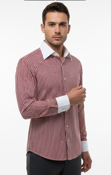 LIONIES Premium Red & White Striped Formal Shirt for Men Classic Slim Fit Office Wear