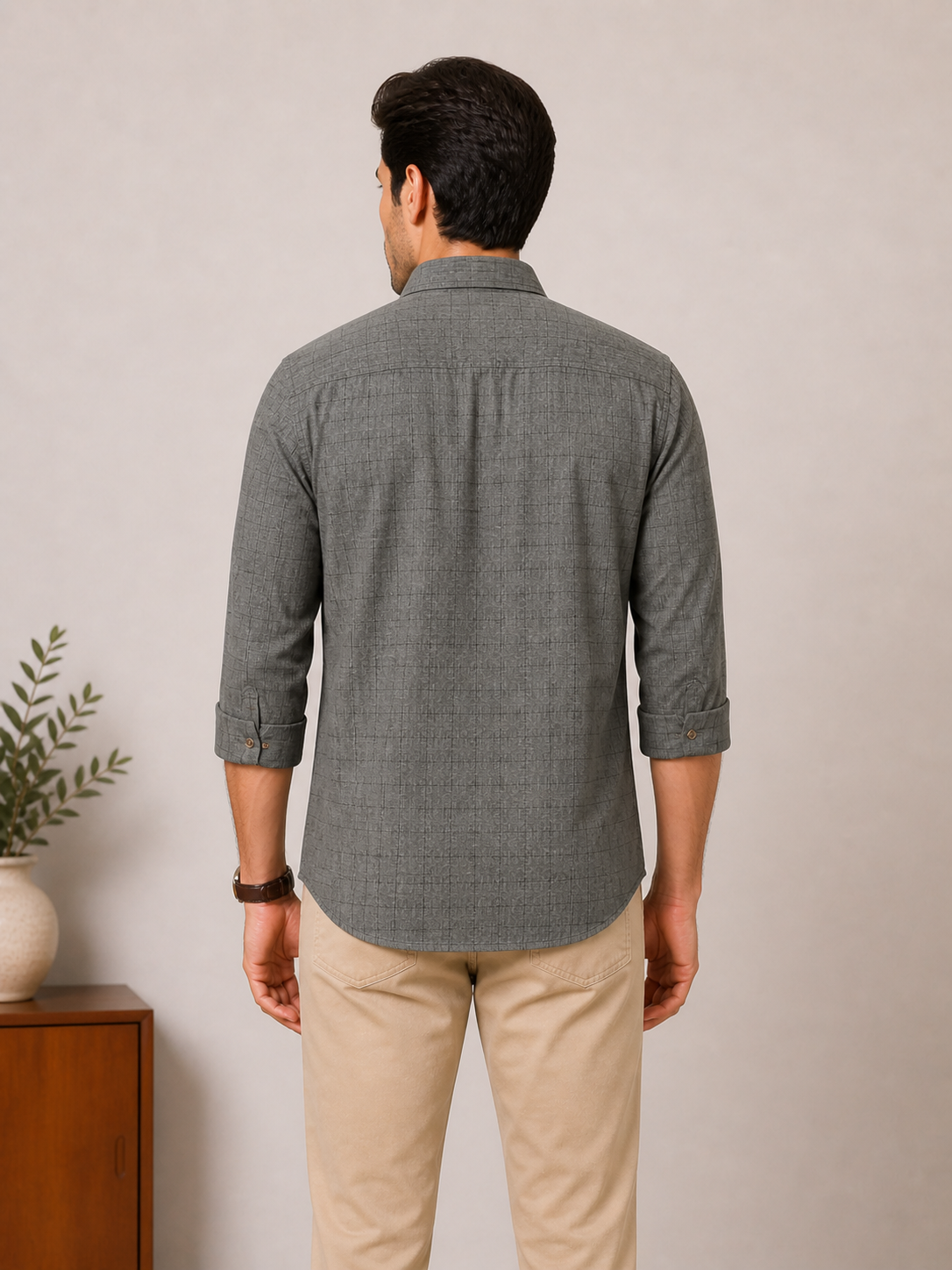 Lionies Men’s Grey Textured Shirt – Style & Comfort Combo