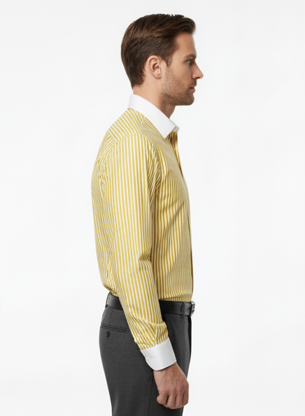 LIONIES Premium Yellow & White Striped Formal Shirt