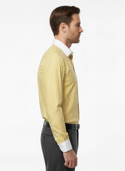 LIONIES Premium Yellow & White Striped Formal Shirt