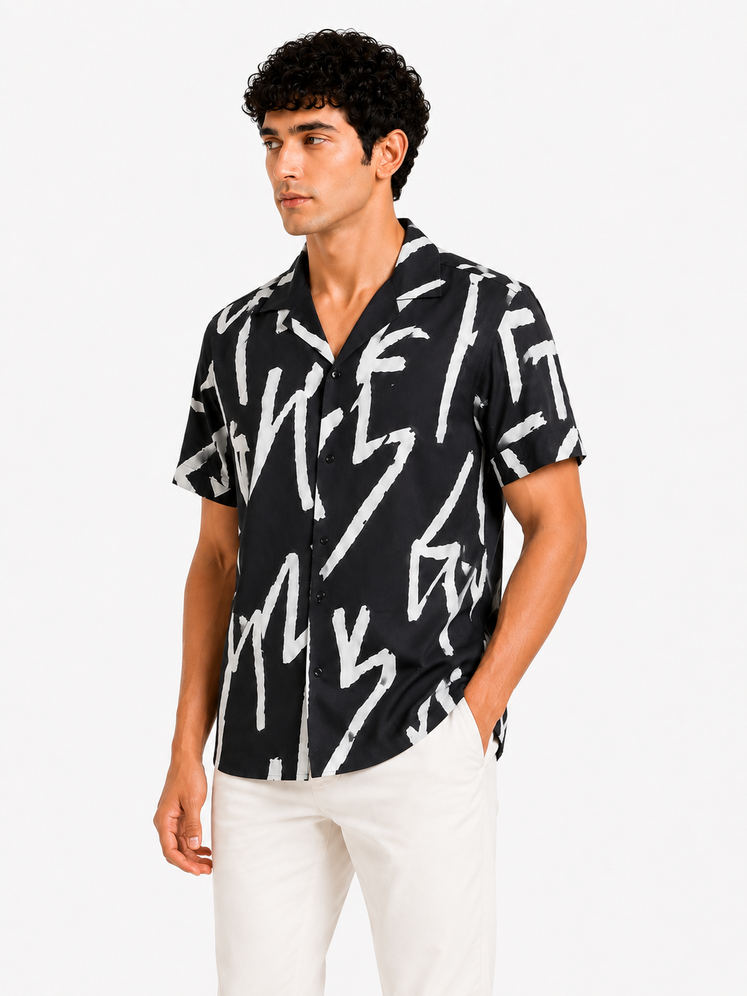 Lionies Trendy Grey Abstract Short Sleeve Shirt