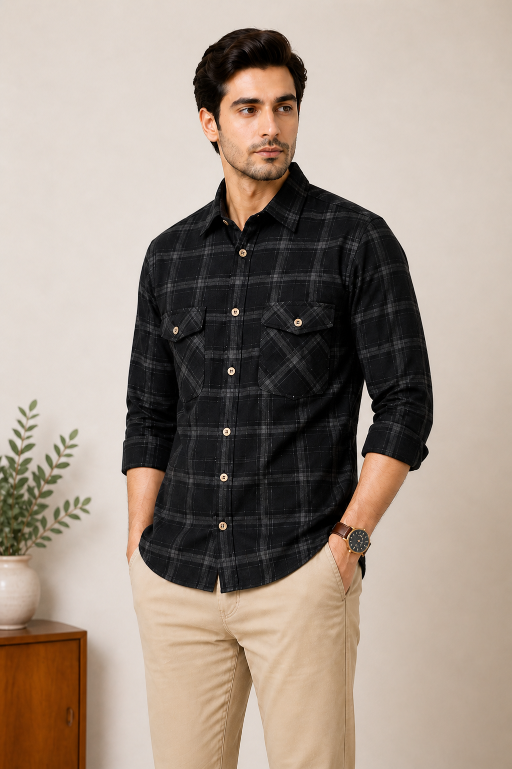 Lionies Stylish Black Checked Shirt for Men Modern Fit & Premium Fabric