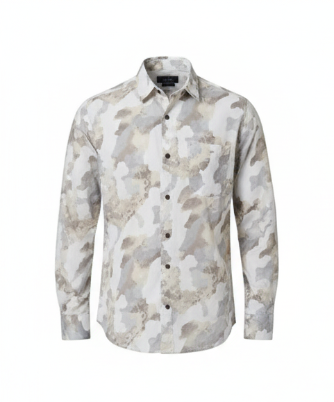 LIONIES Men’s Beige & White Camouflage Printed & Stylish Casual Cotton Shirt
