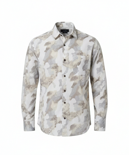 LIONIES Men’s Beige & White Camouflage Printed & Stylish Casual Cotton Shirt