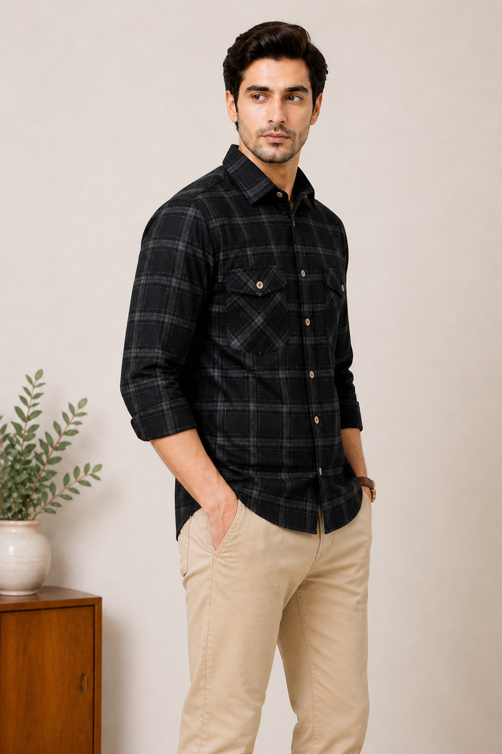 Lionies Stylish Black Checked Shirt for Men Modern Fit & Premium Fabric