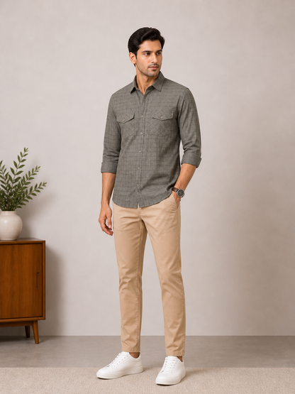 Lionies Men’s Grey Textured Shirt – Style & Comfort Combo