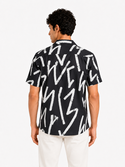 Lionies Trendy Grey Abstract Short Sleeve Shirt
