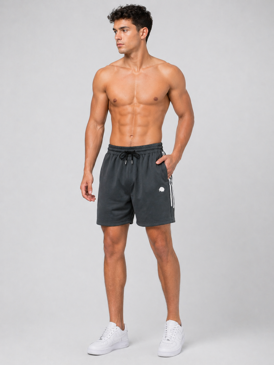 LIONIES Dark Grey Shorts for Men – Trendy Stripe Design & Everyday Comfort Wear