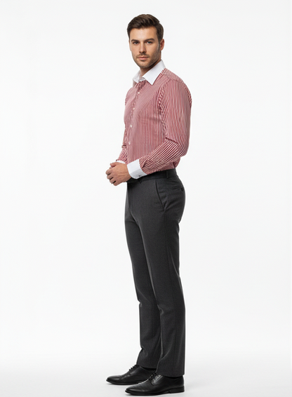 LIONIES Premium Red & White Striped Formal Shirt for Men Classic Slim Fit Office Wear