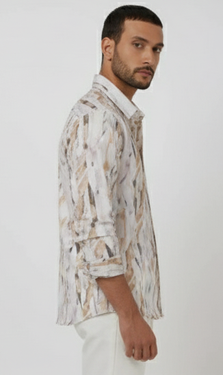 LIONIES Premium Abstract Printed Casual Shirt for Men Stylish Beige & White Pattern