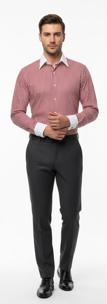 LIONIES Premium Red & White Striped Formal Shirt for Men Classic Slim Fit Office Wear