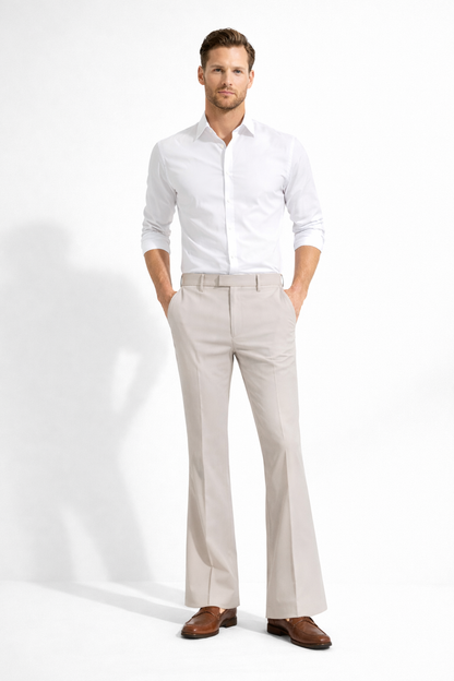 Stylish Men’s Beige Bootcut Trousers – Modern Formal Wear Collection