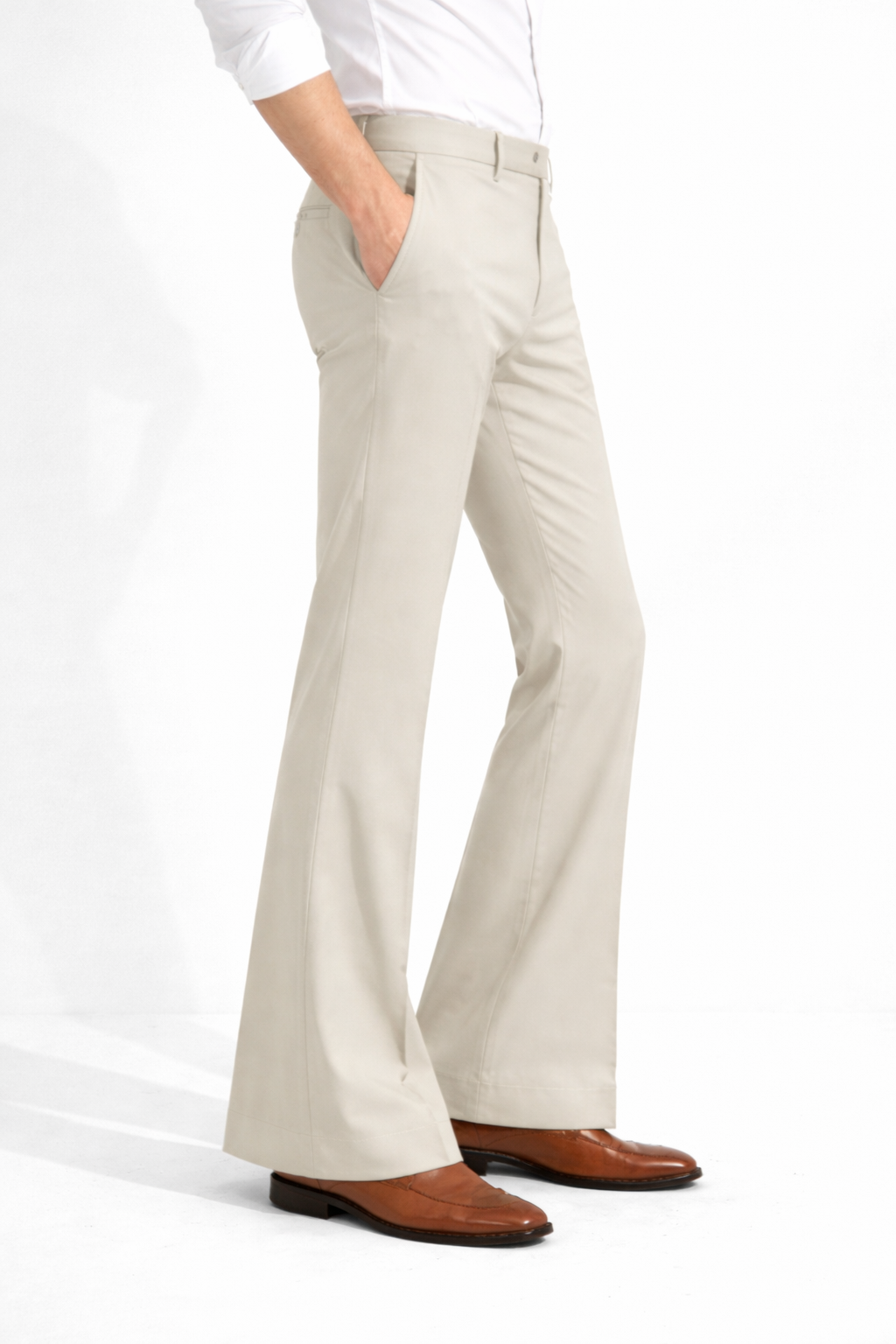 Stylish Men’s Bootcut Formal Pants – Modern Slim Fit Beige Trousers