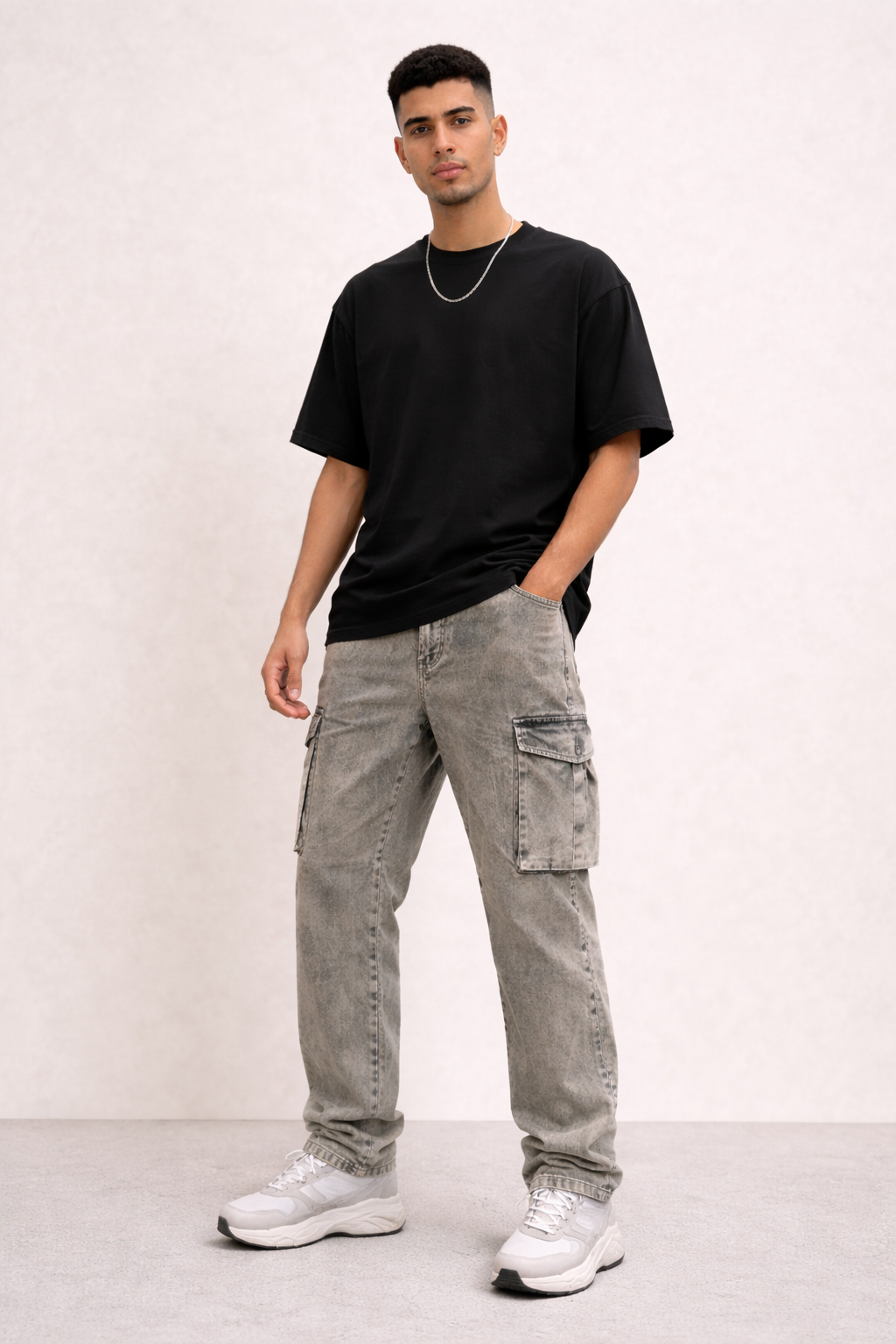 Men’s Light Green Washed Cargo Pants – Relaxed Fit Multi-Pocket Street Style Jeans
