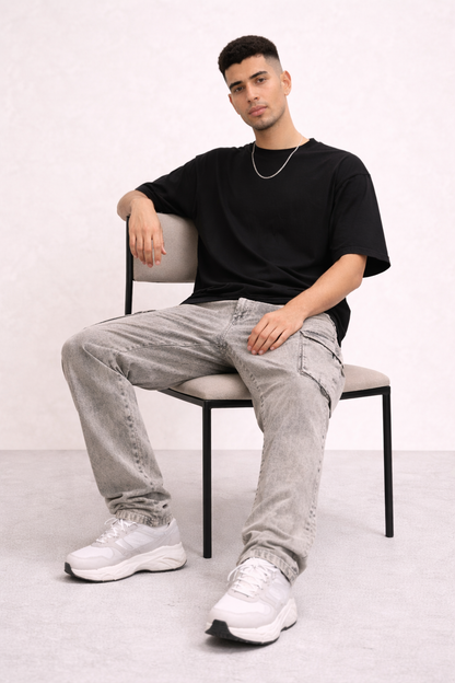 Men’s Light Green Washed Cargo Pants – Relaxed Fit Multi-Pocket Street Style Jeans