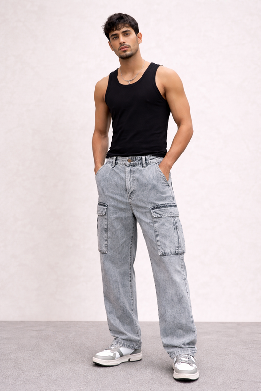 Stylish Grey Cargo Pants for Men – Multi Pocket Casual Street Style