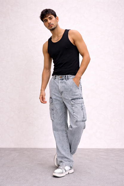Stylish Grey Cargo Pants for Men – Multi Pocket Casual Street Style