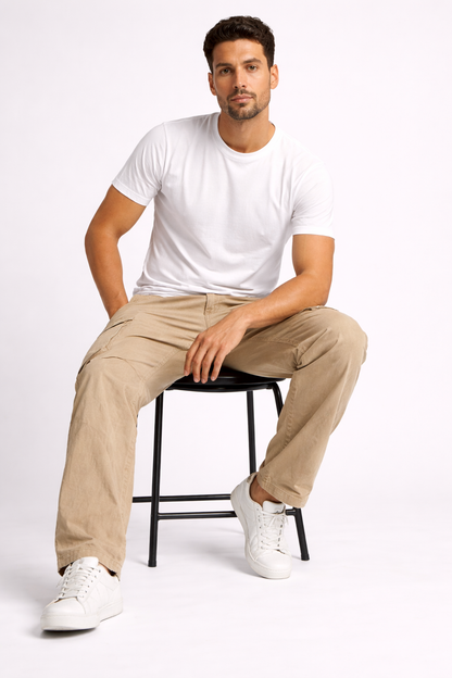 Men’s Beige Cargo Pants – Straight Fit Casual Utility Bottoms