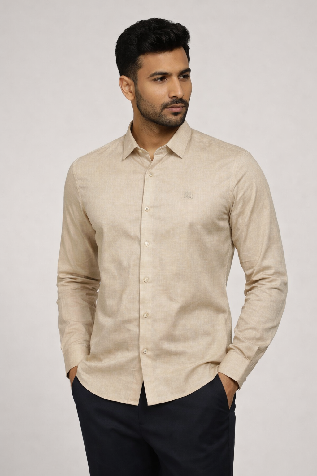 Elegant Men’s Beige Office Wear Shirt