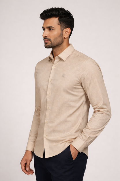 Elegant Men’s Beige Office Wear Shirt