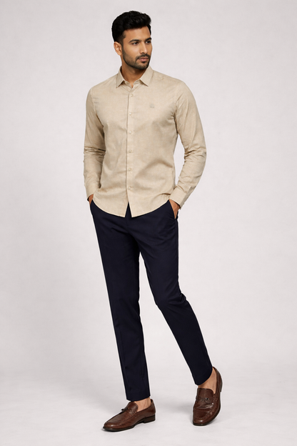 Elegant Men’s Beige Office Wear Shirt