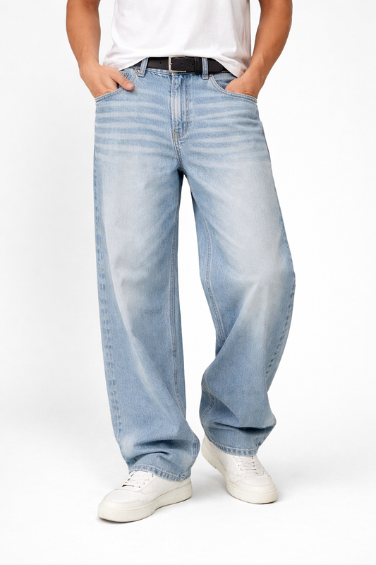 Stylish Men’s Wide Leg Light Wash Casual Denim