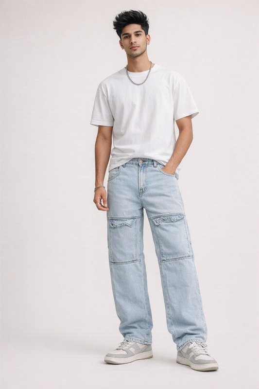 Men’s Relaxed Fit Cargo Jeans with Minimal