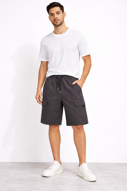 Stylish Dark Grey Cargo Shorts for Men with Adjustable Waistband