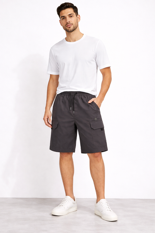 Stylish Dark Grey Cargo Shorts for Men with Adjustable Waistband