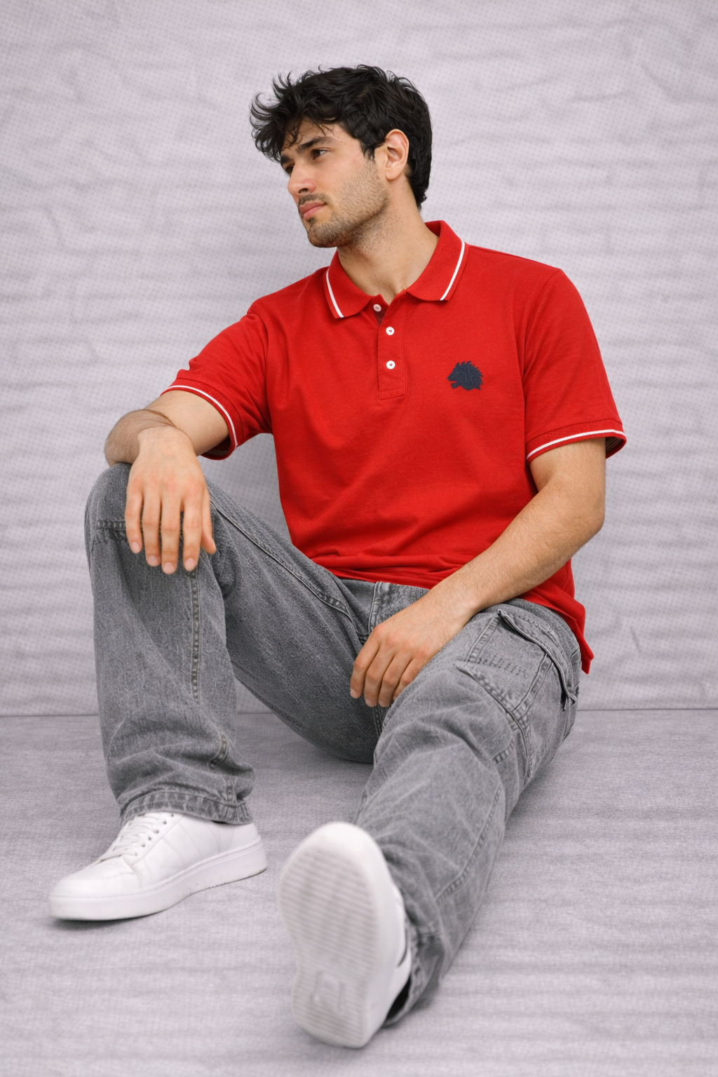 Men's Solid Red Polo T-Shirt Stylish Casual Wear with White Trim Collar