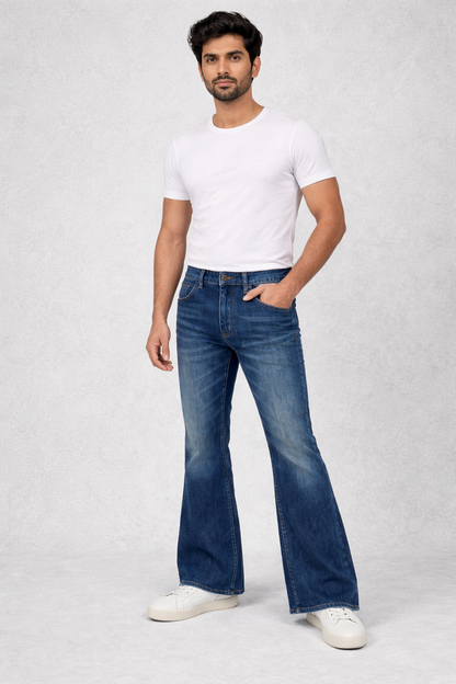 Men’s Bootcut Jeans Blue – Stretchable Slim Fit Casual Denim Pants