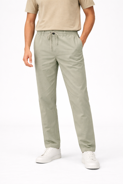 Men’s Casual Linen Pants – Soft Sage Green Elastic Waist Trousers