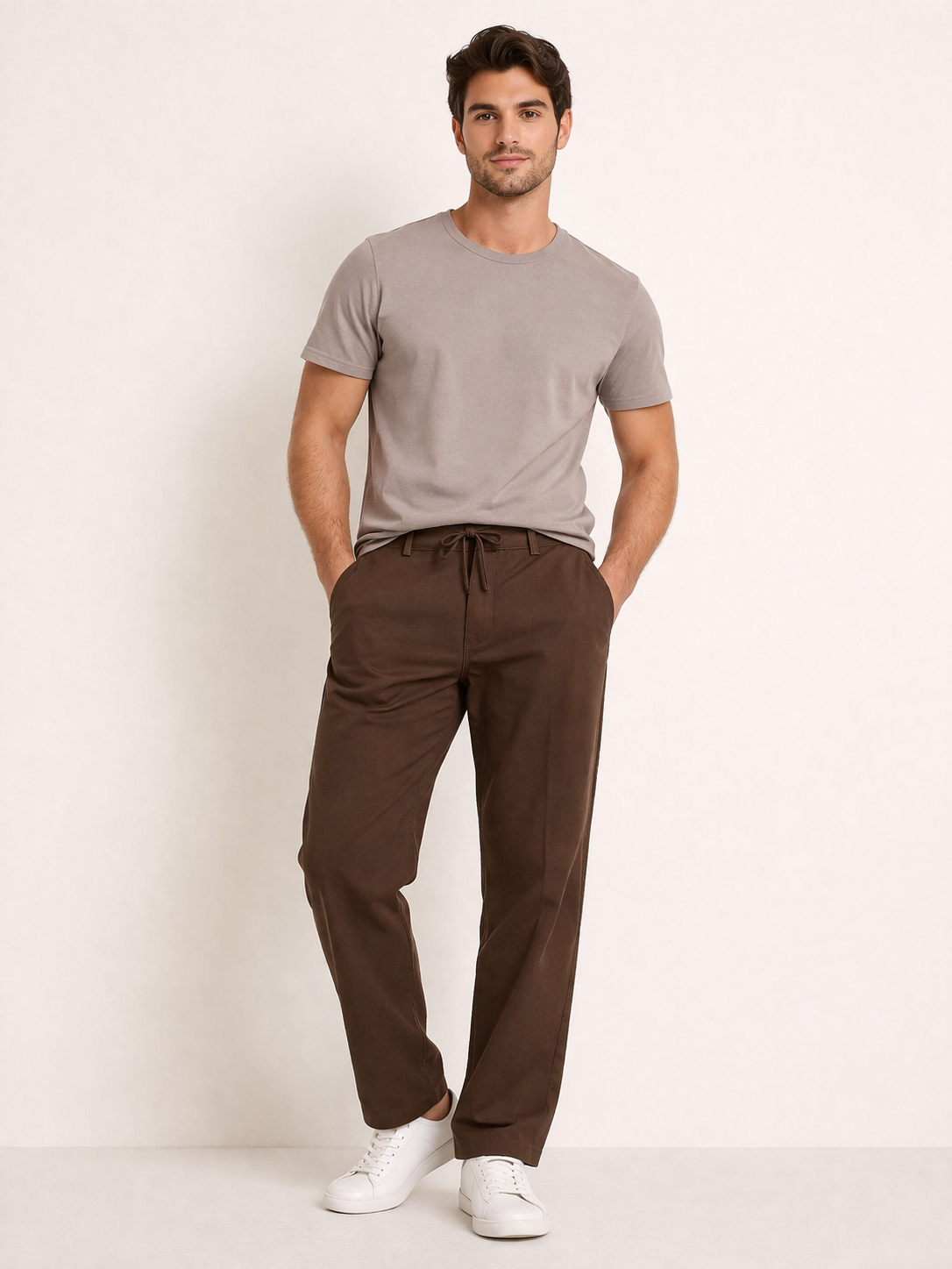 Men’s Linen Pants Brown Relaxed Fit Breathable Casual Stylish Trousers